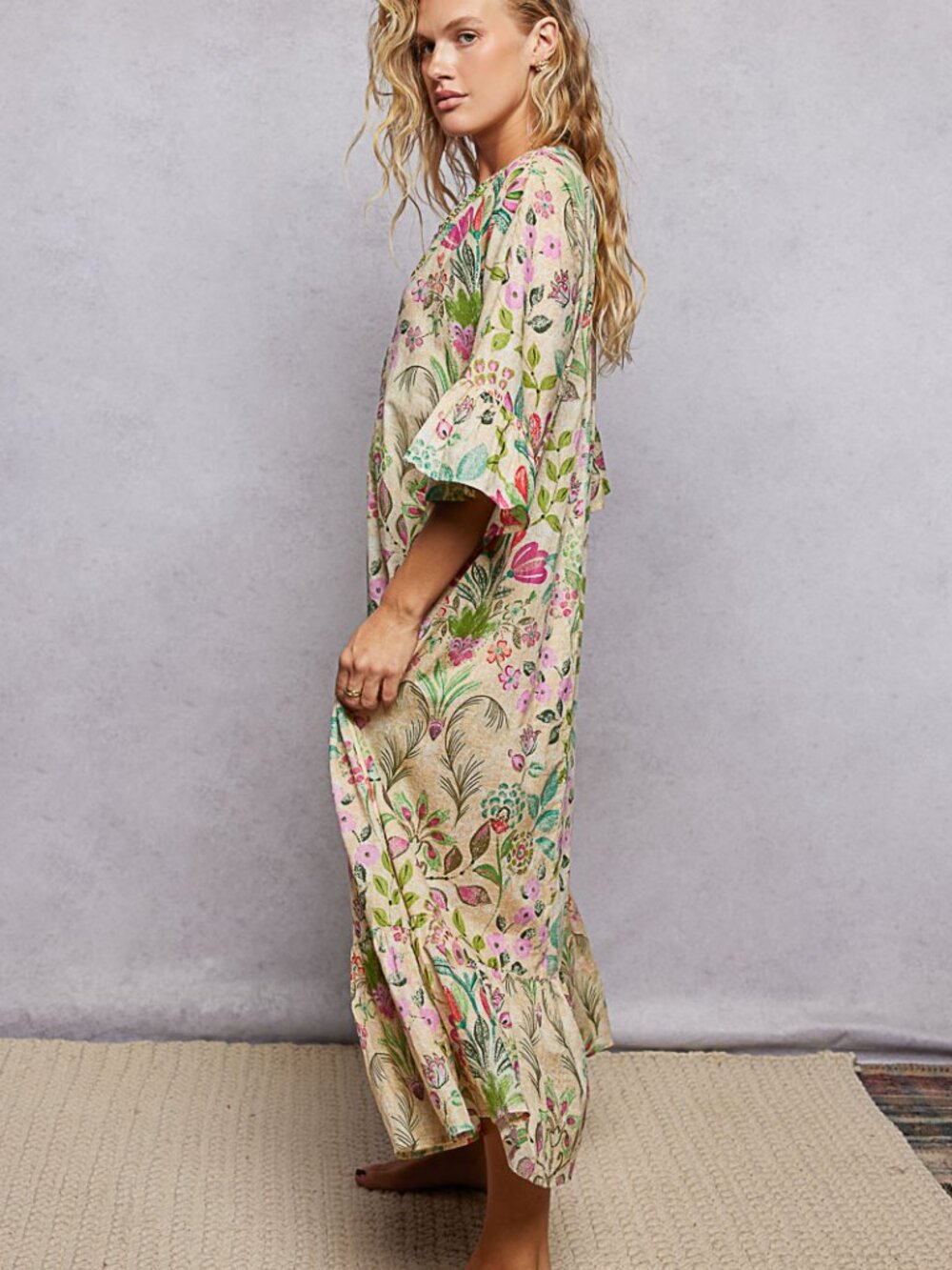POL Beaded Neckline Kaftan Dress - Picture 4 of 6